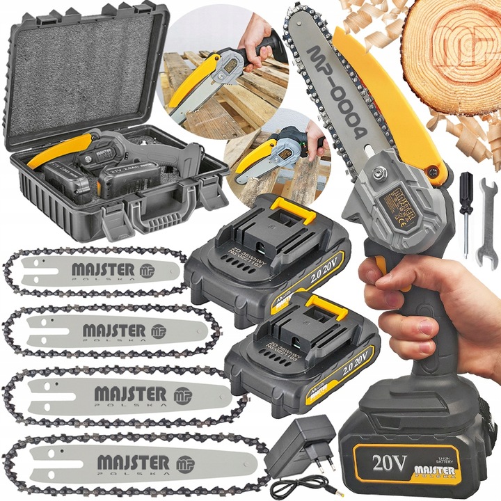 AKUMULATOROWA PILARKA PIŁA ŁAŃCUCHOWA 6 CALI 2x AKU 4 ŁAŃCUCHY 4 PROWADNICE