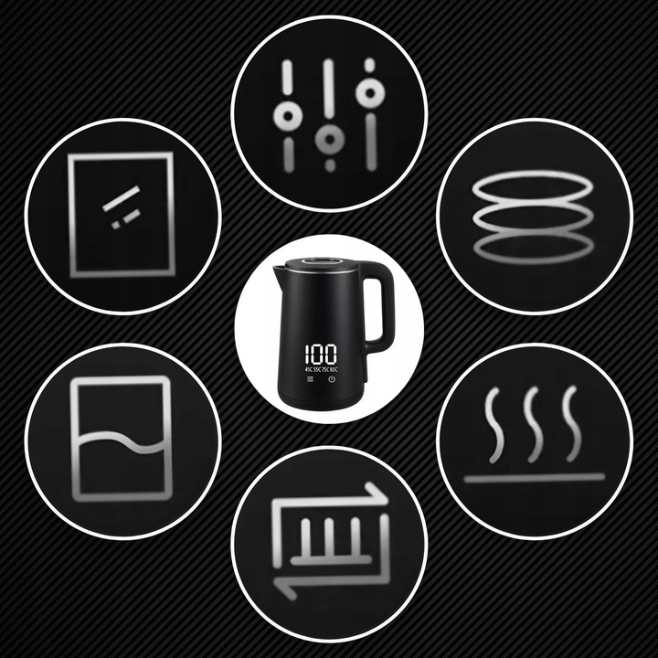 CZAJNIK ELEKTRYCZNY BEZPRZEWODOWY 1,7L 1500W CZARNY REGULACJA TEMPERATURY