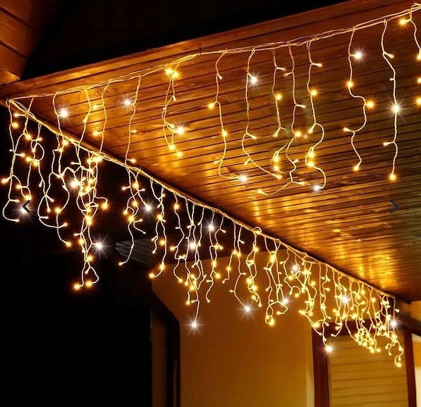 Lampki Choinkowe Sople Kurtyna Świetlna 1000 LED Ciepłe Białe Flash