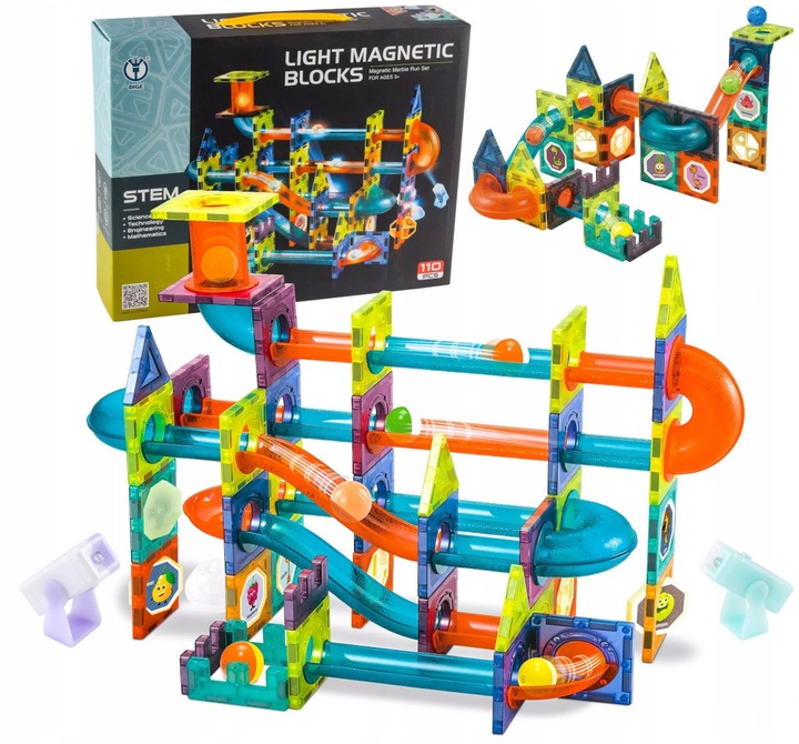 Klocki MAGNETYCZNE Konstrukcyjne 3D ZESTAW XXL TOR KULKOWY 110 elementów