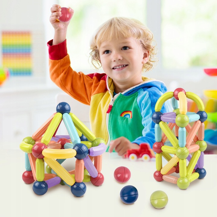 KLOCKI MAGNETYCZNE KONSTRUKCYJNE EDUKACYJNE DUŻY ZESTAW 120 ELEMENTÓW