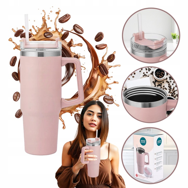 Kubek termiczny bidon butelka termiczna do samochodu ze słomką Altom 880 ml