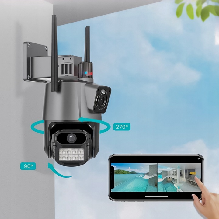 Kamera Zewnętrzna WiFi Obrotowa Podwójna Dwa Obiektywy 2x3MP