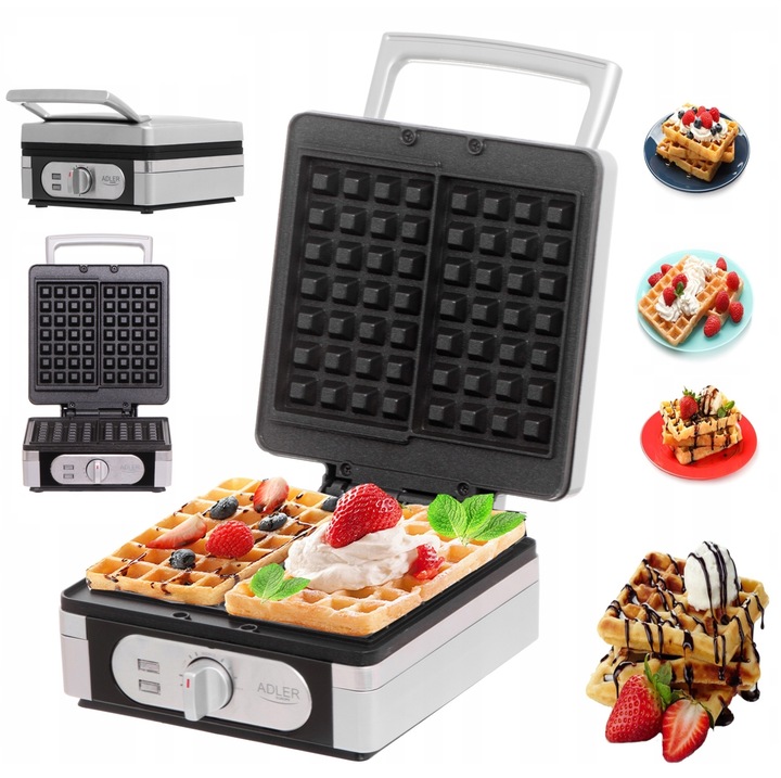 GOFROWNICA XXL 2000W,Limitowana Seria Silver Adler,DUŻA MOC, 2 DUŻE Gofry