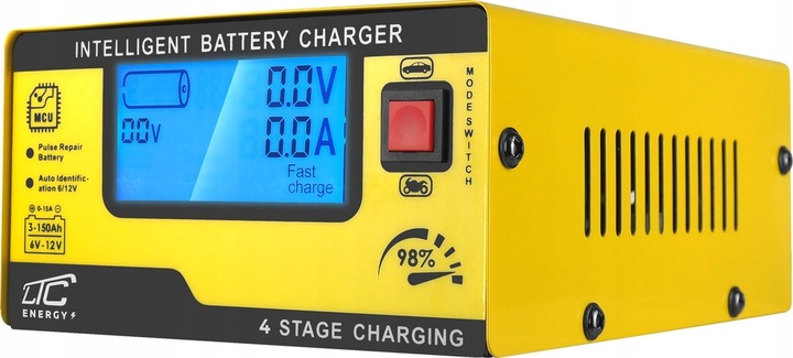 SZYBKI PROSTOWNIK ŁADOWARKA 6V/12V 15A AKUMULATORÓW SAMOCHODOWYCH, ŻELOWYCH