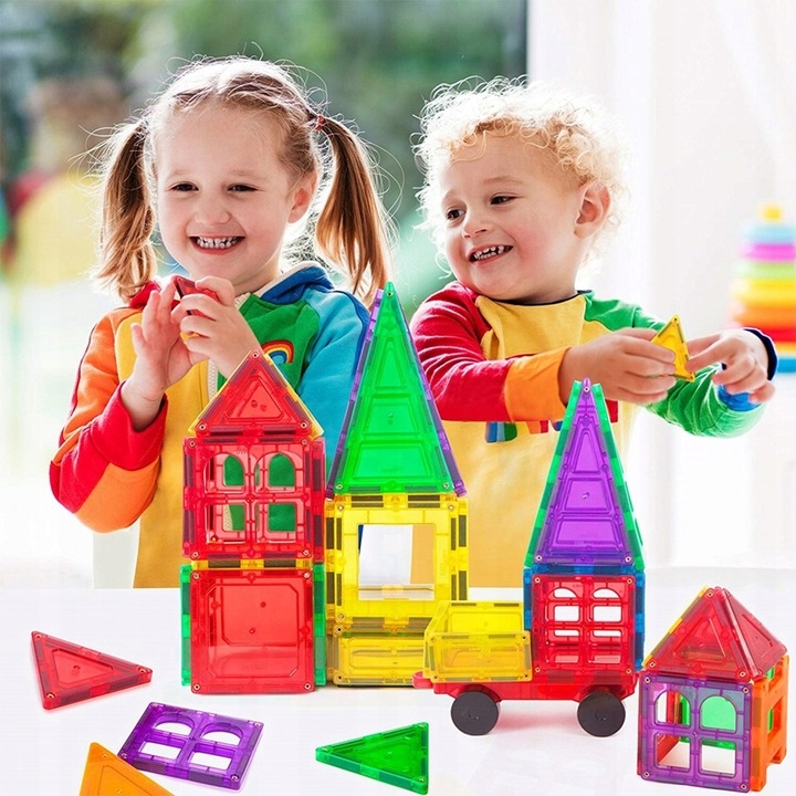 DUŻE KLOCKI MAGNETYCZNE KONSTRUKCYJNE 3D EDUKACYJNE DLA DZIECI 45 elementów