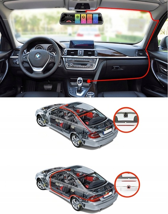 WIDEOREJESTRATOR JAZDY DOTYKOWY KAMERA COFANIA REJESTRATOR PRZÓD TYŁ MenuPL