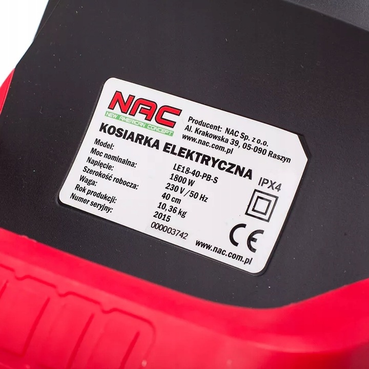 Kosiarka elektryczna 1800W 40cm kosz 30l LE18-40-PB-S NAC