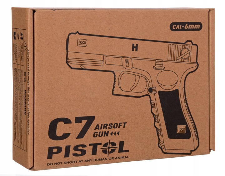 PISTOLET NA KULKI PLASTIKOWE GLOCK C7 METALOWY CZARNY GRATIS 500 KULEK