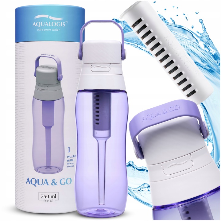 BUTELKA FILTRUJĄCA NA WODĘ AQUALOGIS BIDON Aqua&Go Tritan Fioletowa 750ml