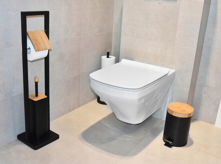 Kosz na śmieci łazienkowy 3l bambus śmietnik do wc łazienki kuchni czarny