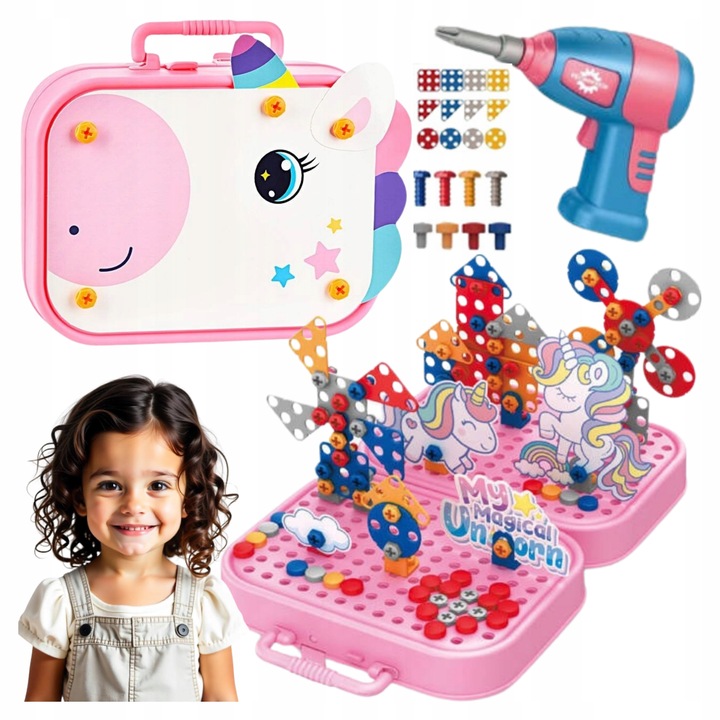 Klocki KONSTRUKCYJNE JEDNOROŻEC do skręcania 3D w walizce dla dzieci