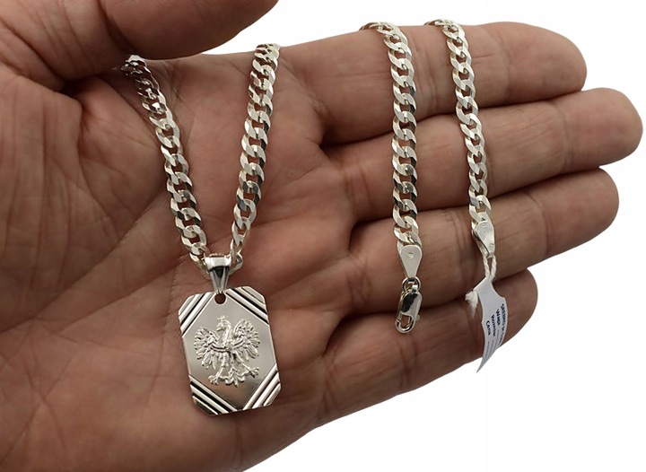 ŁANCUSZEK SREBRNY PANCERKA Z ORŁEM + GRAWER