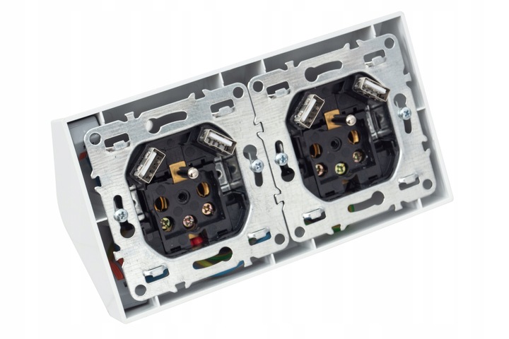 GNIAZDO PODWÓJNE MEBLOWE NAROŻNE BIURKOWE KUCHENNE BLATOWE USB TYP C BIAŁE