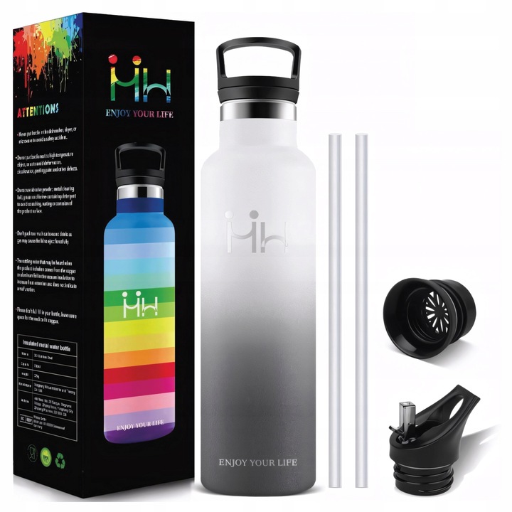 KUBEK TERMICZNY BUTELKA TERMOS NA KAWĘ HERBATĘ NAPOJE STALOWY SŁOMKA 500ML