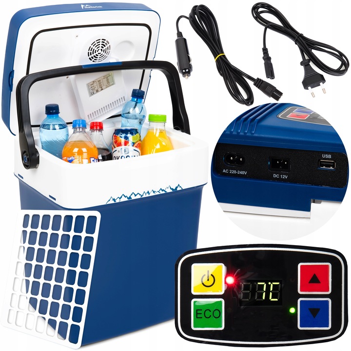 LODÓWKA TURYSTYCZNA 32L SAMOCHODOWA AGREGAT 12-230V LCD USB FUNKCJA GRZANIA