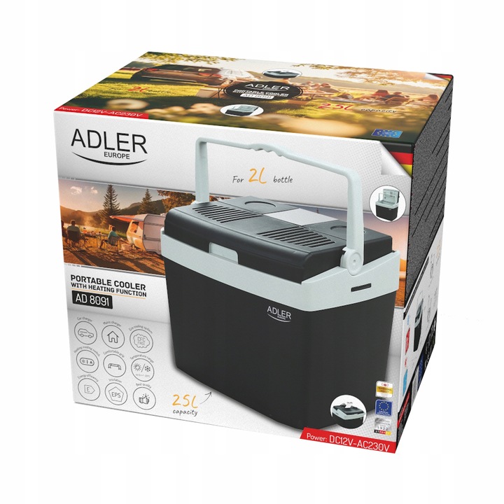 Lodówka turystyczna przenośna 25L AC/DC grzanie chłodzenie Adler AD8091