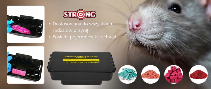 3X TRWAŁY KARMNIK Z NADRUKIEM NA MYSZY SZCZURY STACJA DERATYZACYJNA STRONG