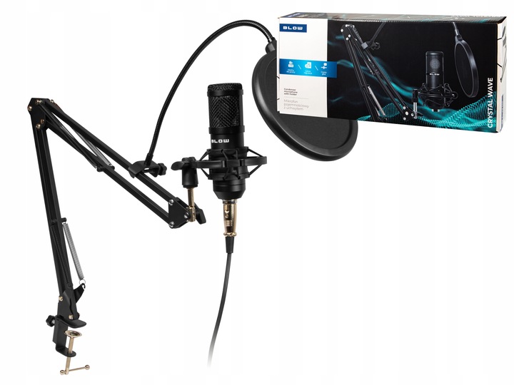 MIKROFON STUDYJNY USB JACK POJEMNOŚCIOWY GAMINGOWY STATYW FILTR DUZY ZESTAW