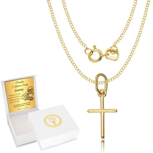 Łańcuszek Złoty 333 Krzyżyk Chrzest Komunia Grawer