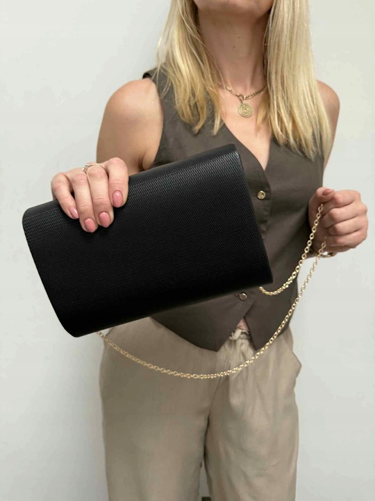 CZARNA torebka kopertówka wizytowa wesele komunia ślub NA ŁAŃCUSZKU