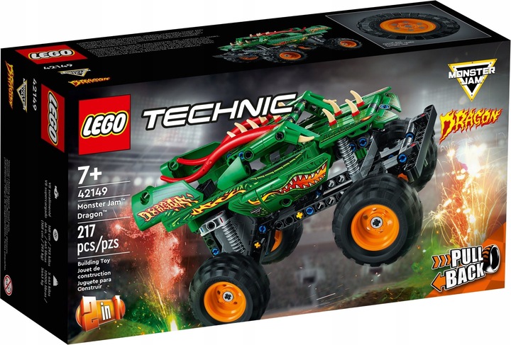 LEGO TECHNIC Monster Jam Dragon 2w1 klocki 42149 krokodyli pojazd zestaw 7+