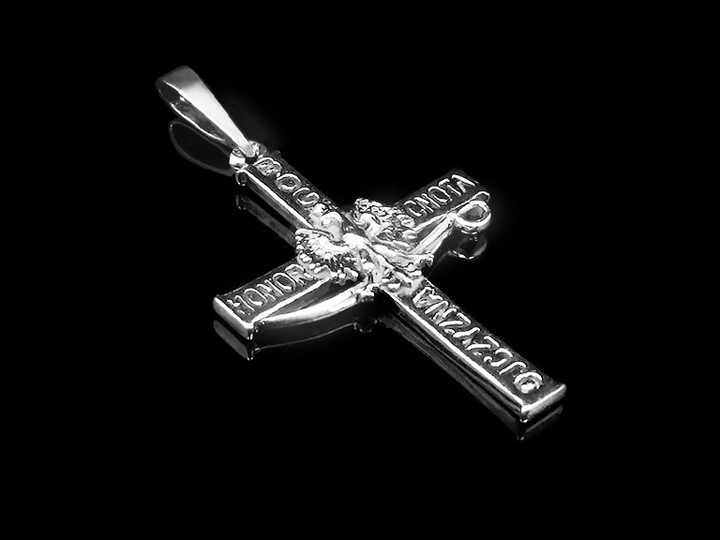 SREBRNY MĘSKI KRZYŻYK PATRIOTYCZNY BÓG HONOR OJCZYZNA SREBRO 925 OKSYDOWANE