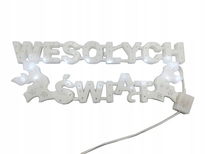 NAPIS ZIMNO BIAŁY WESOŁYCH ŚWIĄT ŚWIECĄCY LED Z PROGRAMATOREM 8 FUNKCJI