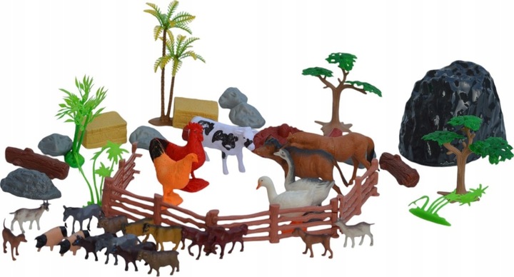 FARMA FIGURKI ZWIERZĘTA WIEŚ DUŻY ZESTAW W POJEMNIKU GOSPODARSKIE ZAGRODA M