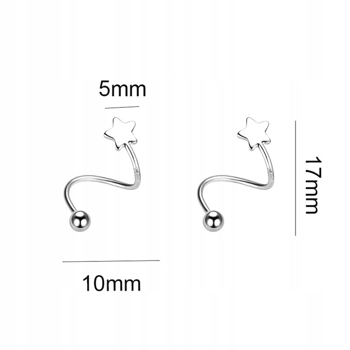 Kolczyki Srebrne PRÓBA 925 SREBRO z Gwiazda Sztyfty WKRĘTKI Damskie