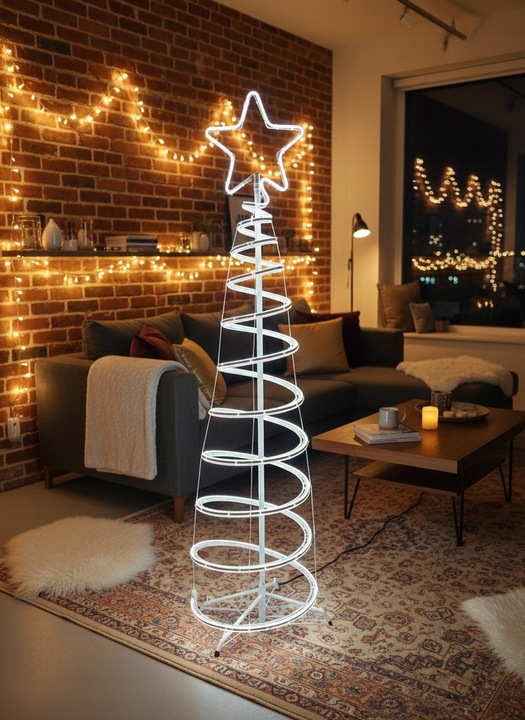 Choinka LED Neonowa Zimna Biel 120 cm Świąteczna Ozdoba Świecąca Zewnętrzna