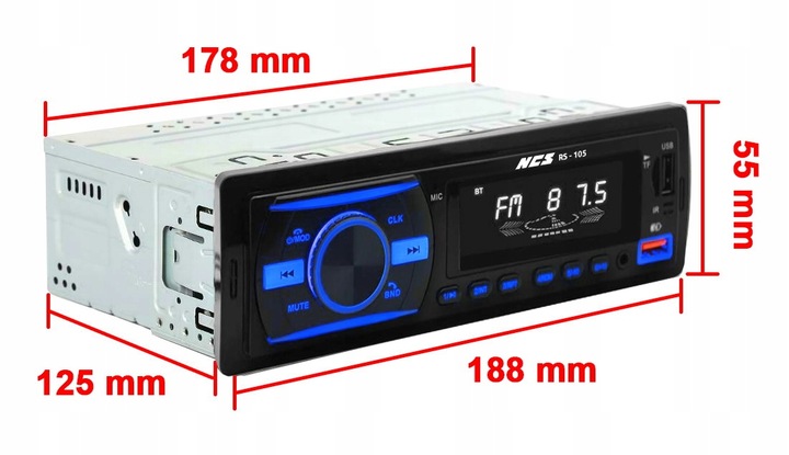 RADIO SAMOCHODOWE 1DIN USB SD MIKROFON BLUETOOTH