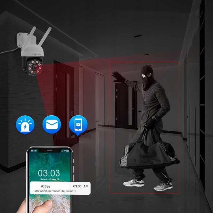 KAMERA ZEWNĘTRZNA OBROTOWA IP WiFi 4X ZOOM 4MPx 4MP DETEKCJA SMART HD ICSEE