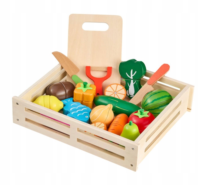 KLOCKI MAGNETYCZNE DREWNIANE OWOCE WARZYWA KLOCKI DUŻY ZESTAW MONTESSORI