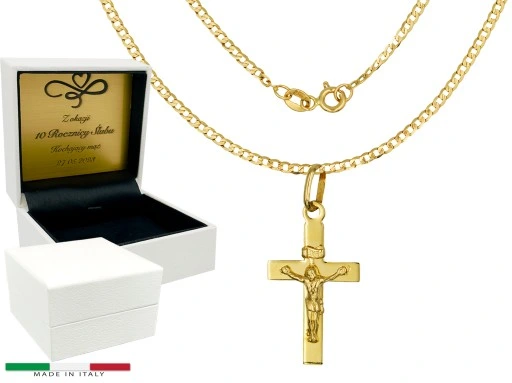 ZŁOTY ŁAŃCUSZEK 585 Krzyżyk KOMUNIA CHRZEST