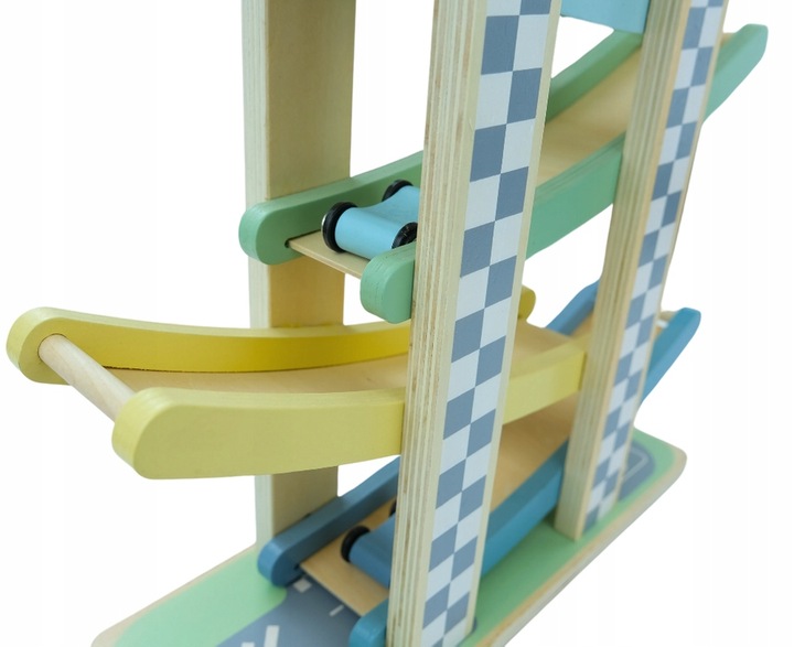 MERKAN Zestaw Drewniana Zjeżdżalnia Tor Dla Samochodzików 4 Piętra