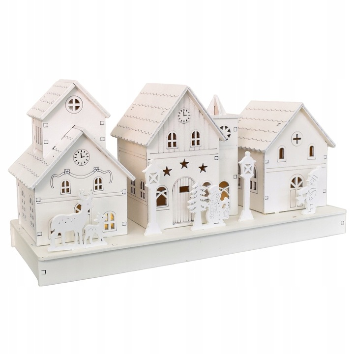 Drewniane białe domki z oświetleniem LED 14x28 cm