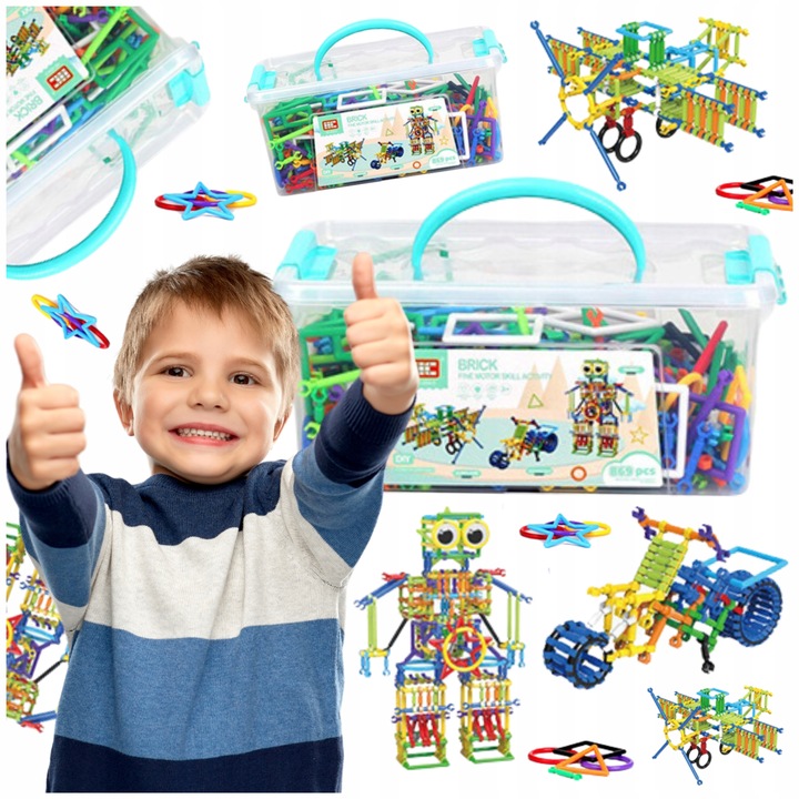 Klocki Małych Geniuszy Słomki Konstrukcyjne 869 el Edukacyjne Dla Dzieci