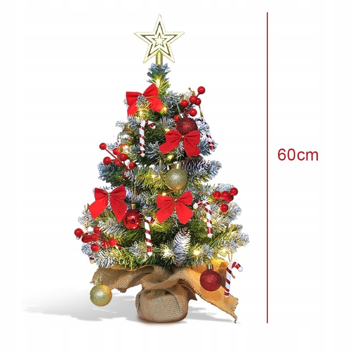 MAŁA SZTUCZNA CHOINKA 60 CM DO DEKORACJI STOŁU Z OŚWIETLENIEM LED