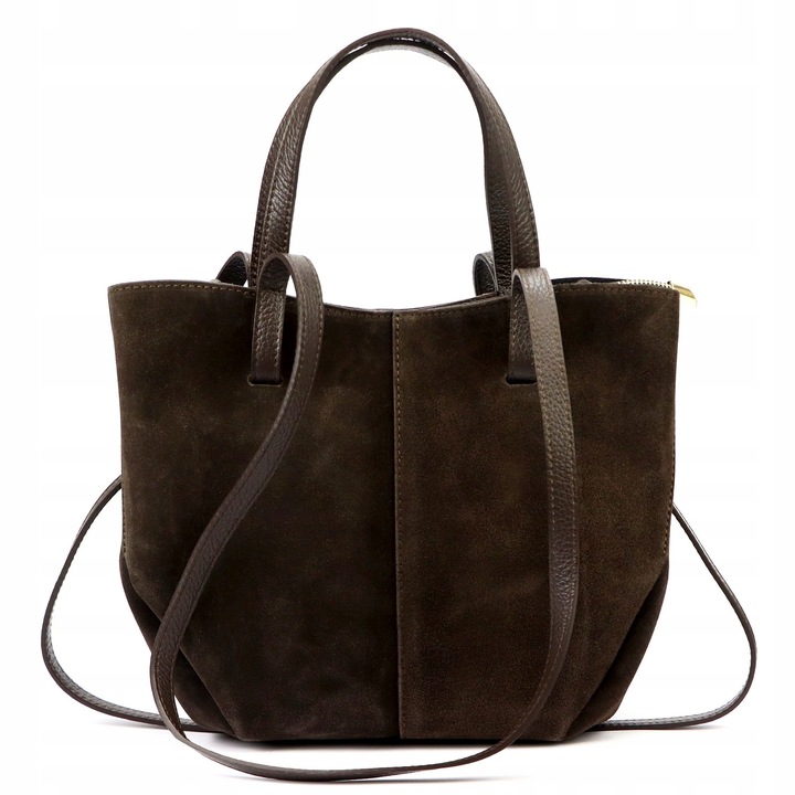 Vera Pelle torebka shopper skóra naturalna zamszowa brązowa czekoladowa