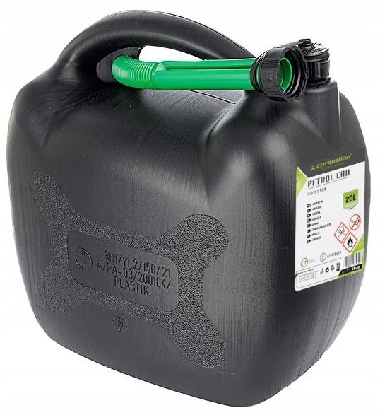 KANISTER PLASTIKOWY NA PALIWO OWALNY CZARNY Z LEJKIEM 20L