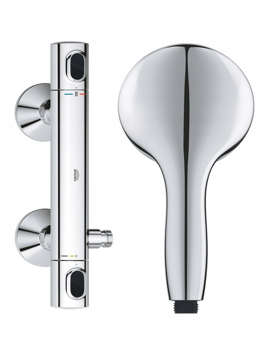 Zestaw prysznicowy GROHE Bateria Termostat Drążek Słuchawka Chrom 34800001