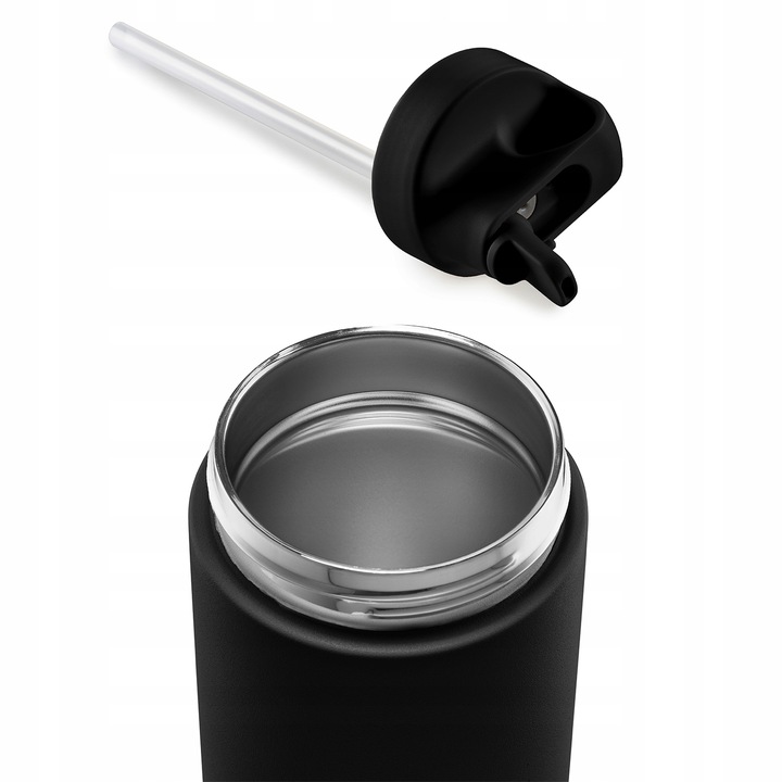 Kubek Termiczny ze słomką i ustnikiem ADV 500 ml BPA FREE - Black / Czarny