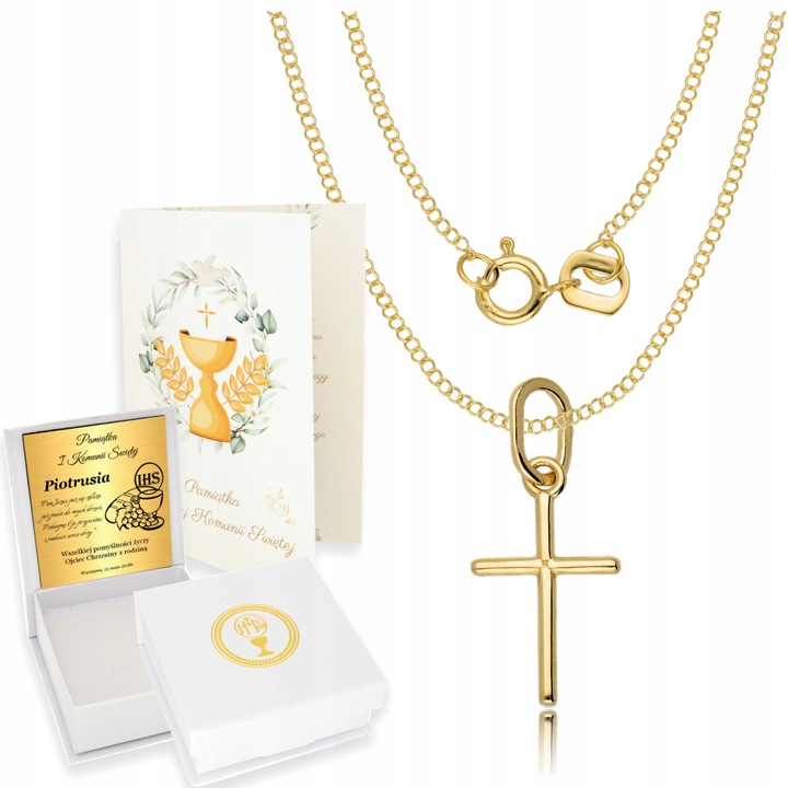 Złoty Łańcuszek z Krzyżykiem 585 Chrzest Komunia Grawer