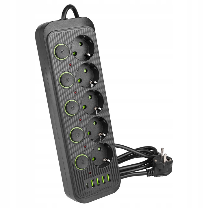 Przedłużacz listwa zasilająca 2m 5 GNIAZDA UZIEMIENIE 5x USB C włącznik