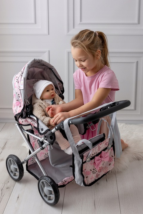 WÓZEK DLA LALEK głeboki spacerowy gondola 3w1 + ŁÓŻECZKO DLA LALKI ZESTAW