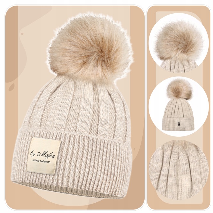 Majka Czapka Damska Z Pomponem Jesienna Zimowa