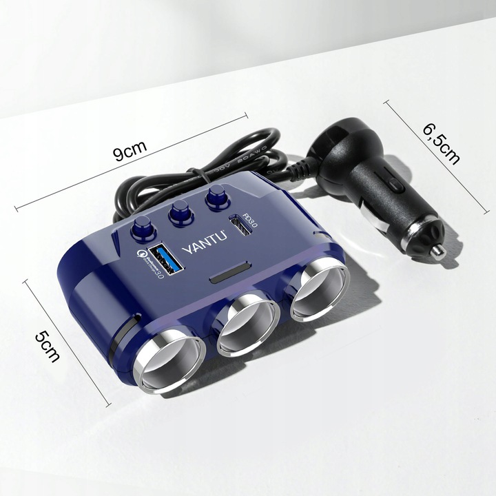 Rozdzielacz Gniazda Zapalniczki Samochodowej Ładowarka 12-24V Port USB-C