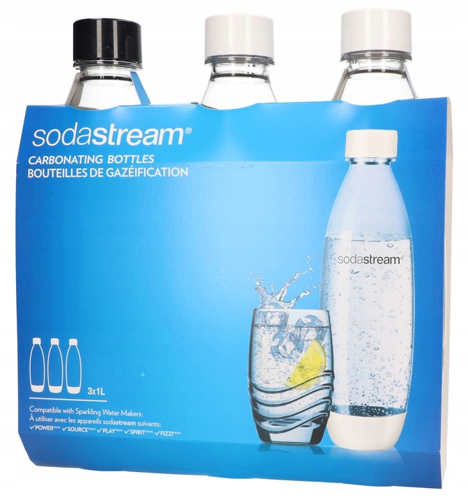 3x BUTELKI BUTLE BUTELKA ZESTAW 3x 1L NA WODĘ SodaStream Fuse | DO ZMYWARKI