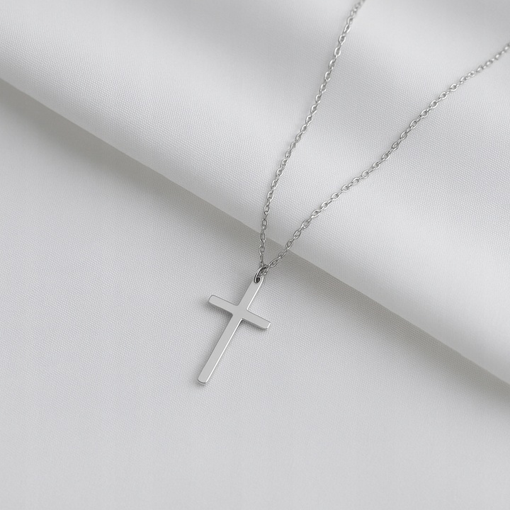 SREBRNY ŁAŃCUSZEK Z KRZYŻYKIEM POLEROWANA STAL CHIRURGICZNA + SZKATUŁKA